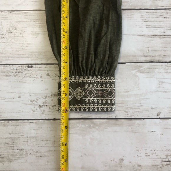 LUCKY BRAND Women Olive Green Embroidery Detail Long Sleeve Blouse Sz XS - Picture 11 of 13